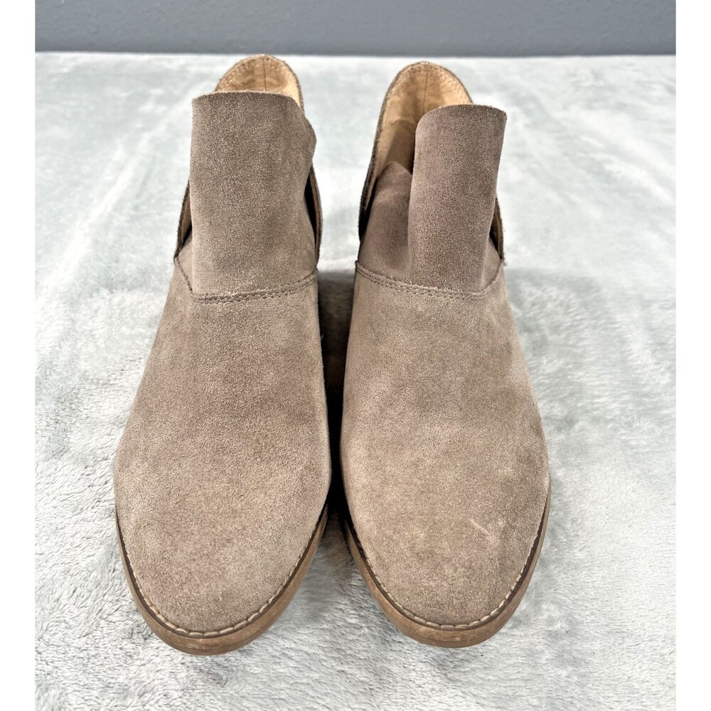 Lucky Brand Fahmida Suede Ankle Booties Taupe Brown Slip On Boots Womens 9M